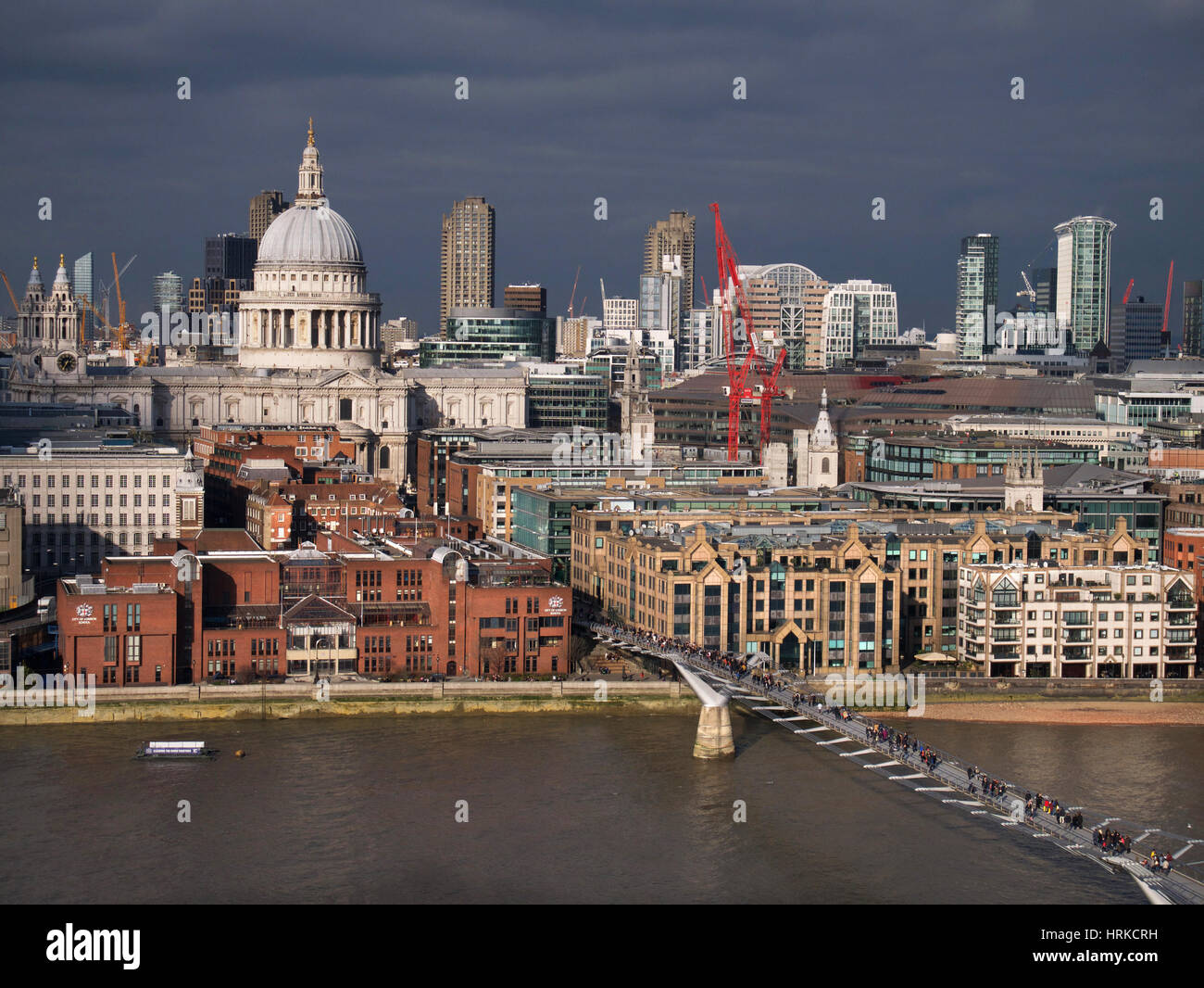 St. Paul's Cathedral and the Millennium footbridge from the viewing platform of Tate Modern's Switch House Stock Photo