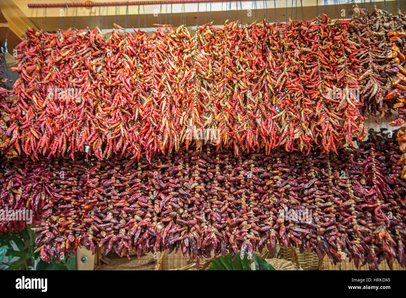 Dried Chillies. Market,  Funchal, Madeira. Stock Photo