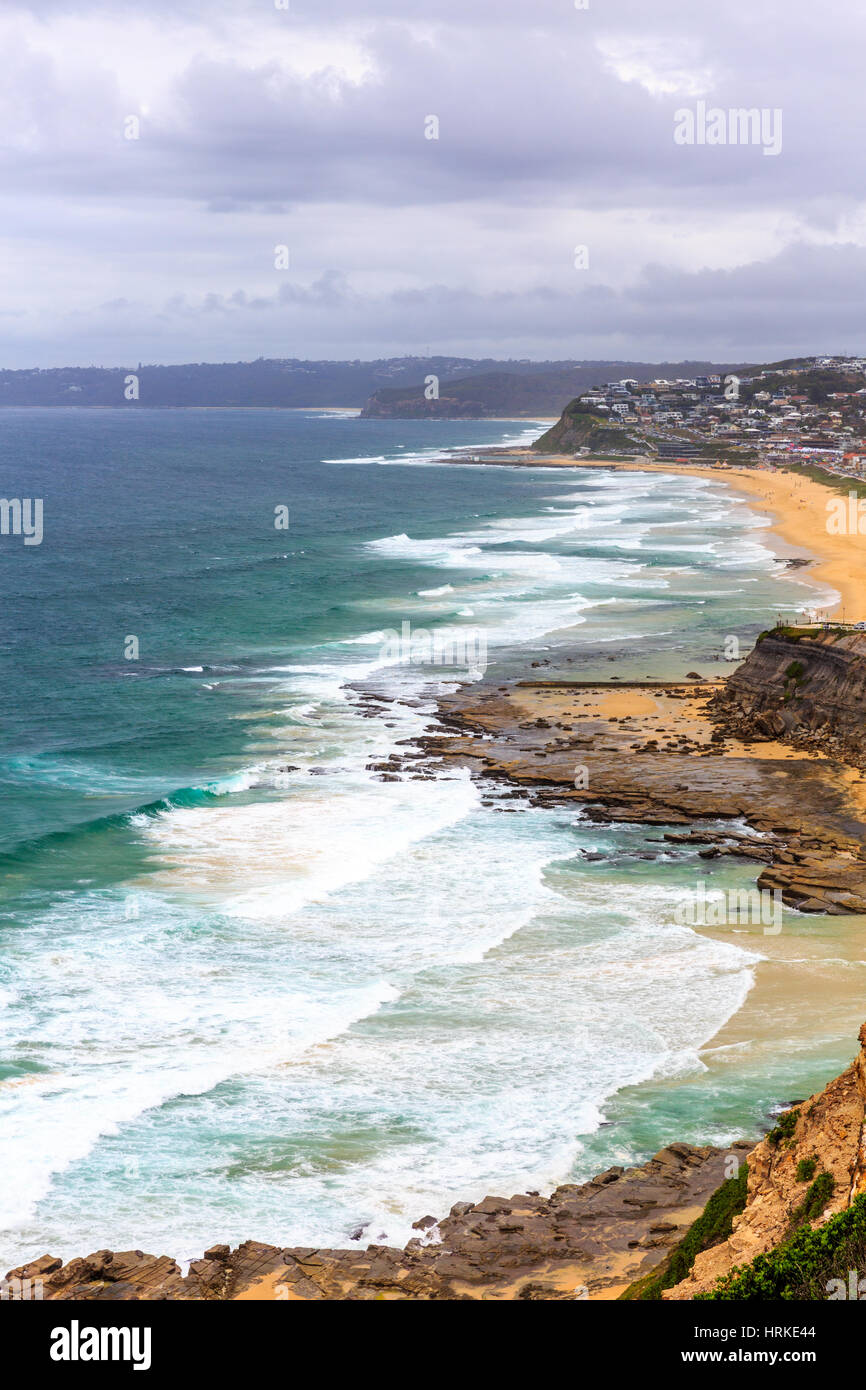 Looking south along the coastline of Newcastle, 2nd city in new south wales with bar beach and merewether beach, Australia Stock Photo