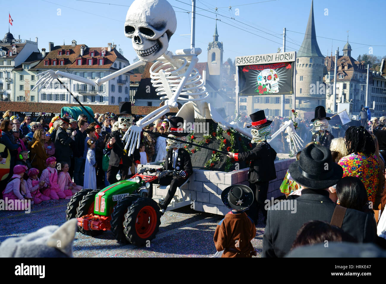 Carneval cortage across Seebrücke, Luzern Switzerland Stock Photo