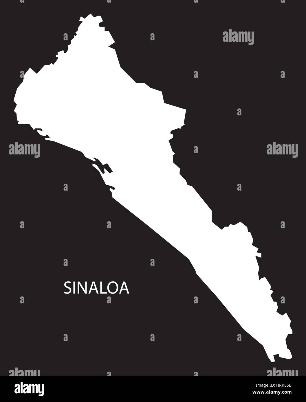 Sinaloa Mexico Map black inverted silhouette Stock Vector