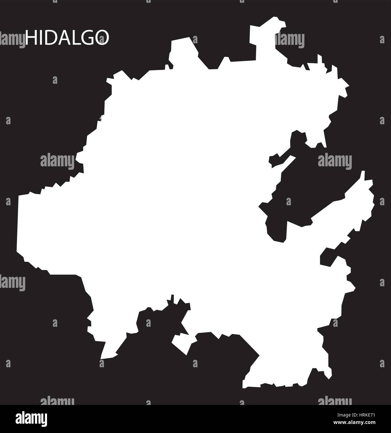 Hidalgo Mexico Map black inverted silhouette Stock Vector
