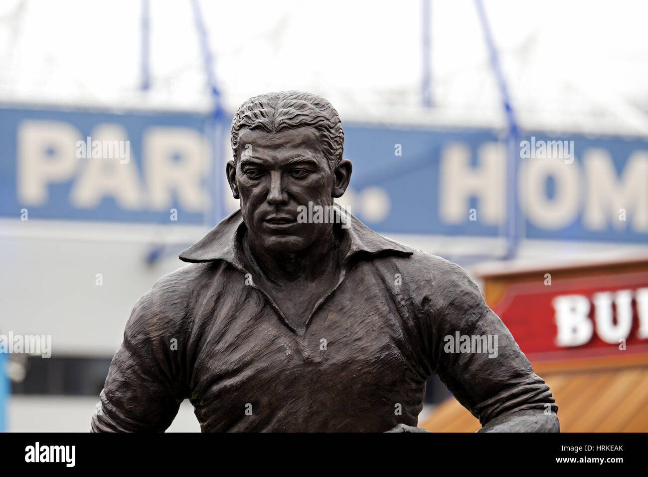 Close up of the Dixie Dean statue in front of the Everton Football Club Stadium. Liverpool UK Stock Photo