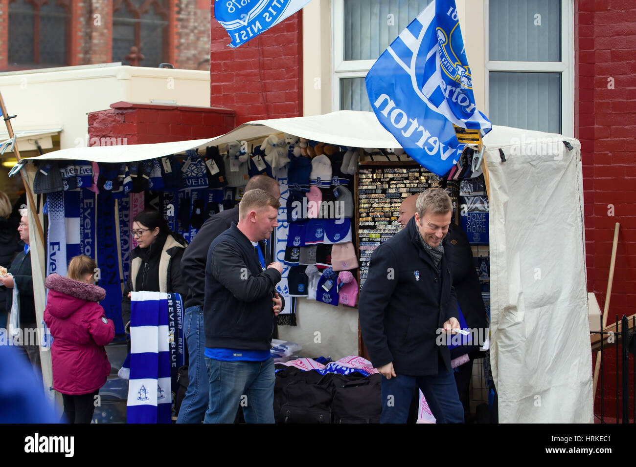 Souvenir sellers stall at Goodison Park for an Everton home game Stock Photo