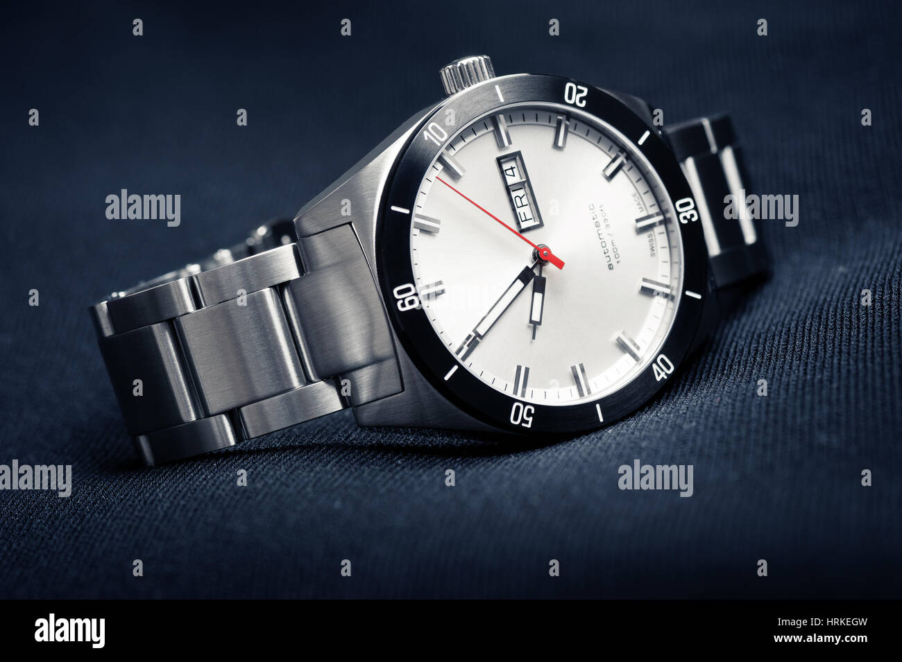 closeup automatic men watch with stainless steel wrist Stock Photo - Alamy