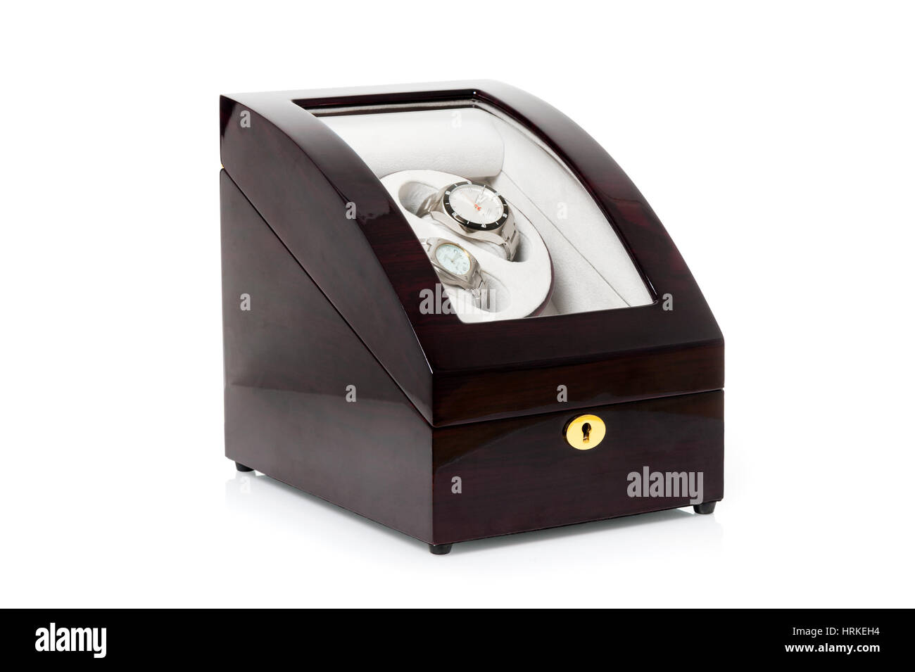 automatic watch winder rotator storage box with luxury watch inside Stock Photo