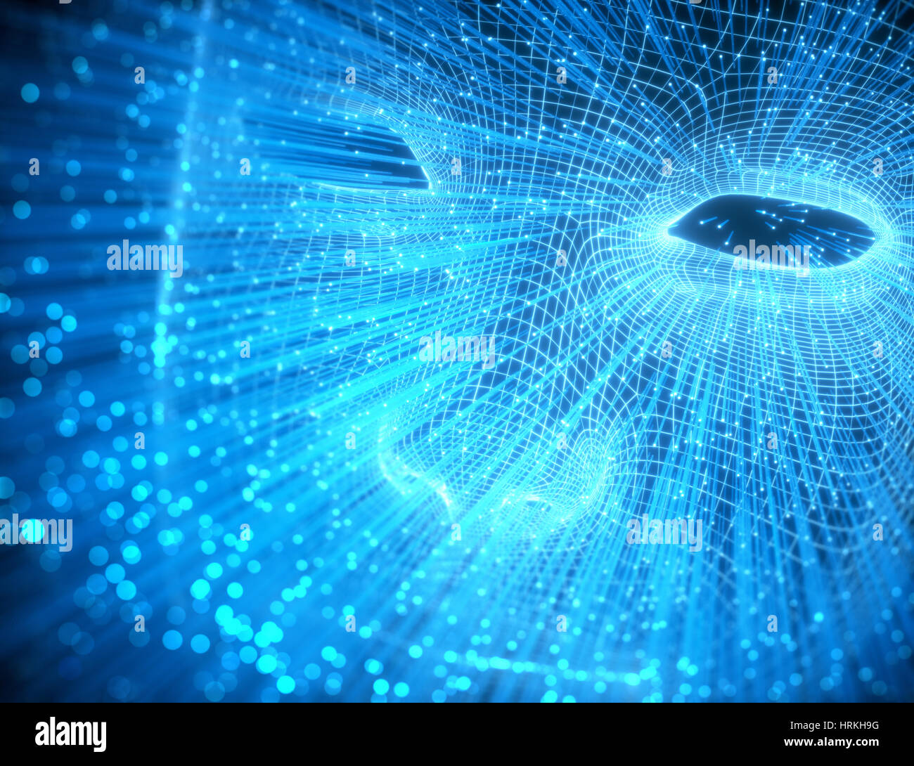 3D illustration. Human face stylized in fiber optics in a concept of technology and human evolution. Stock Photo