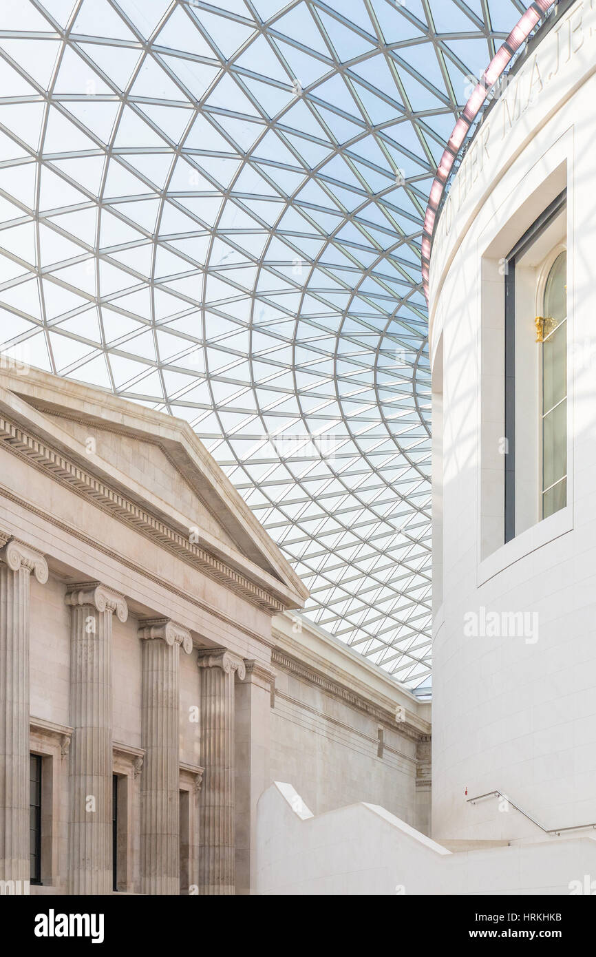 Interior view to the architecural details of the glass dome of a museum in London Stock Photo
