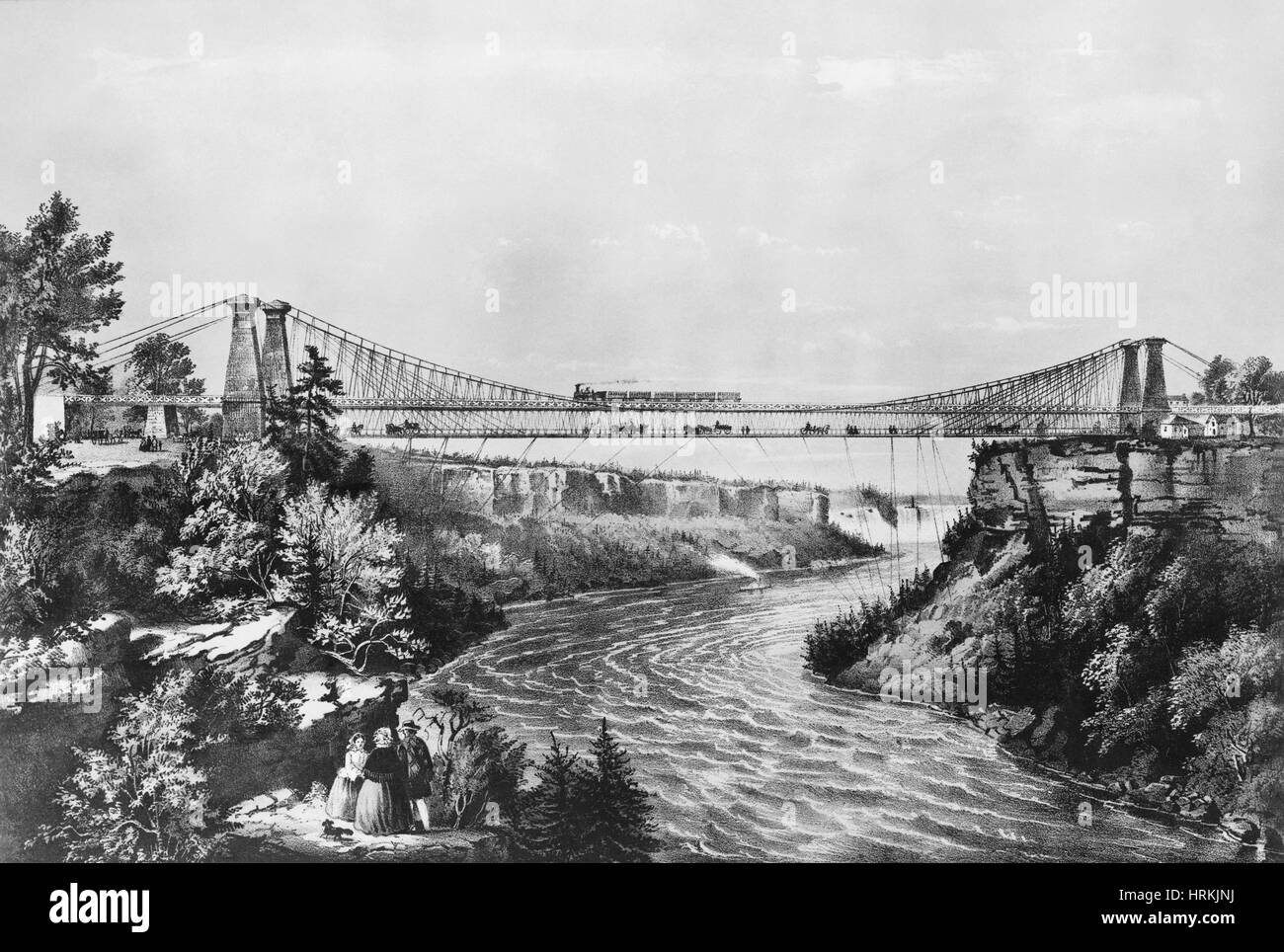 Railroad Suspension Bridge, 1856 Stock Photo