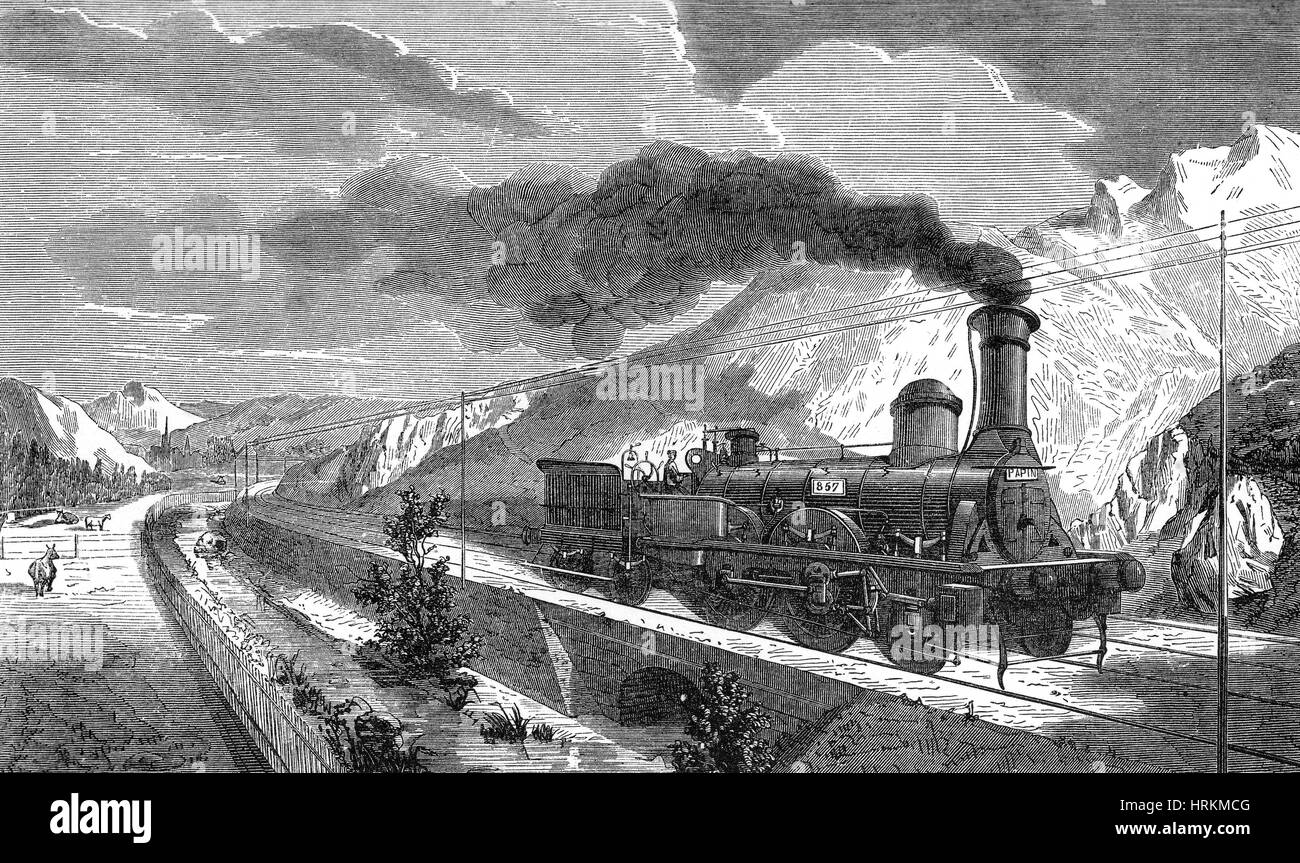 Steam Locomotive with Coal Car, 19th Century Stock Photo