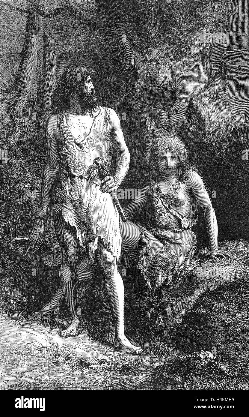 Prehistoric Man, Stone Age Couple Stock Photo