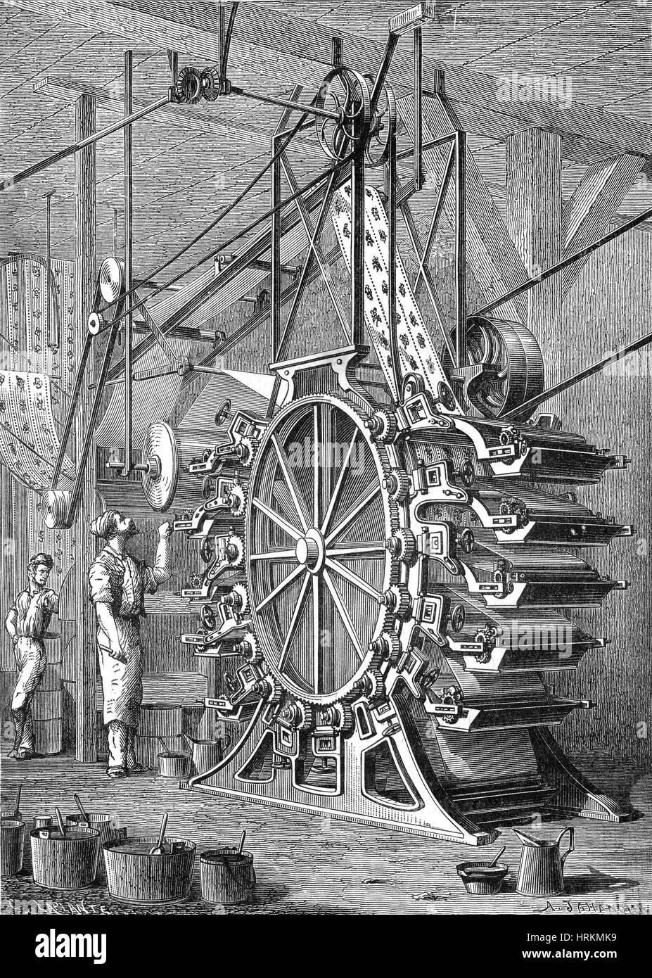 Two-Color Rotary Printing Press, 19th Century Stock Photo