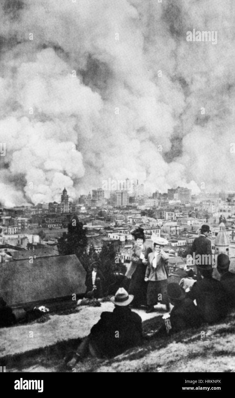 San Francisco Burning After 1906 Earthquake Stock Photo