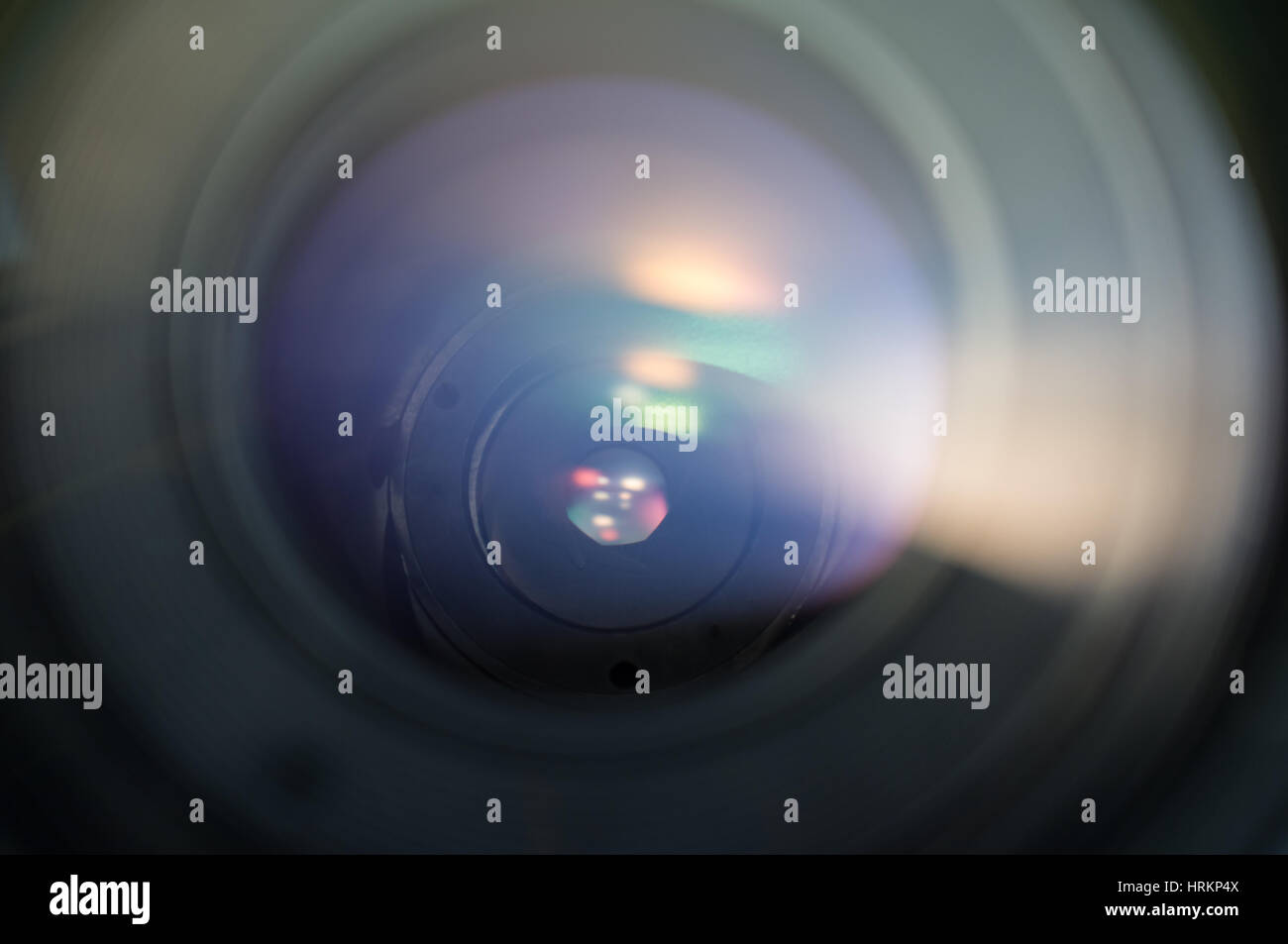 Closeup macro diaphragm of camera lens showing aperture blades Stock