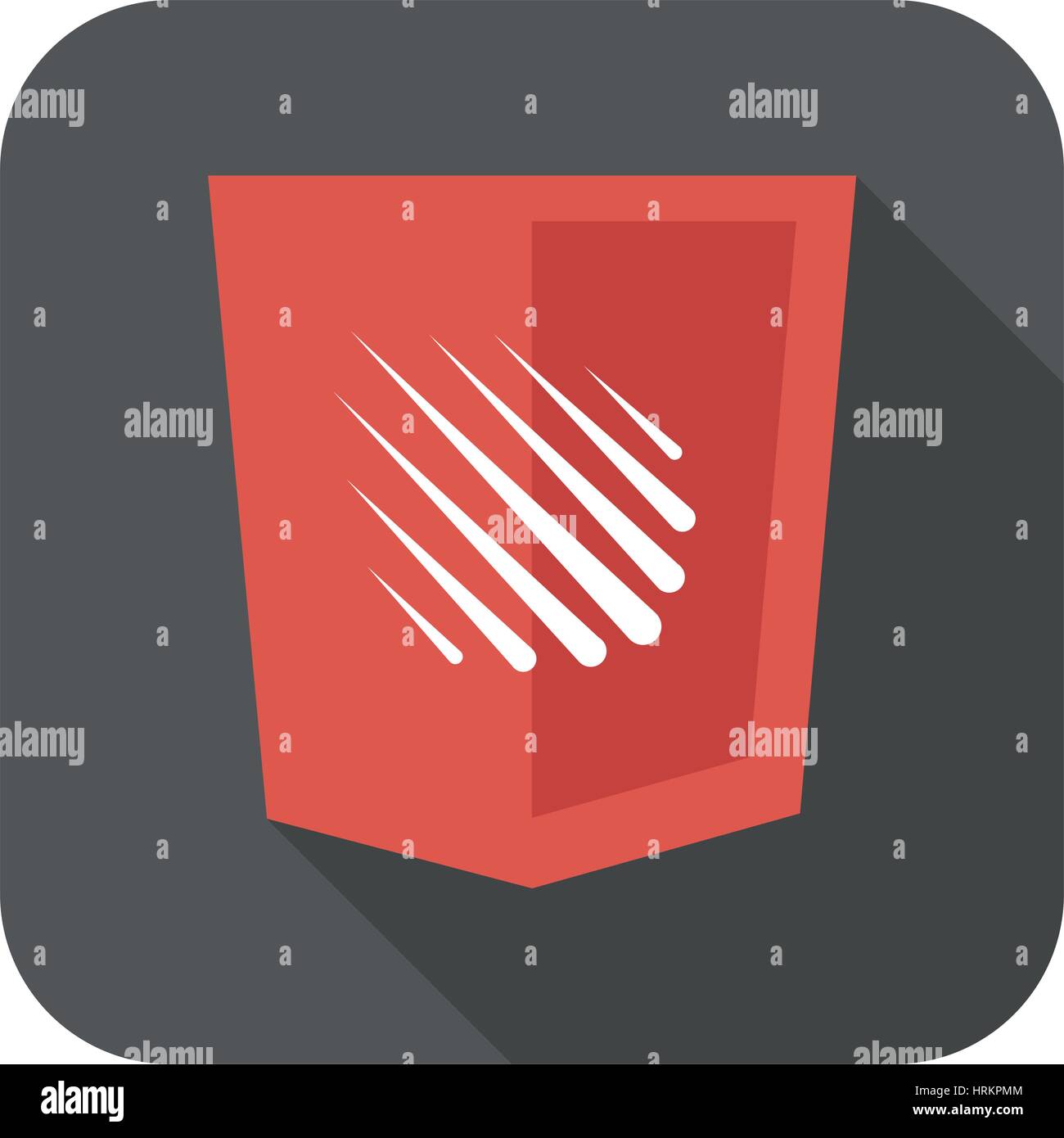web development shield sign isolated meteor rain icon on grey badge with long shadow Stock Vector