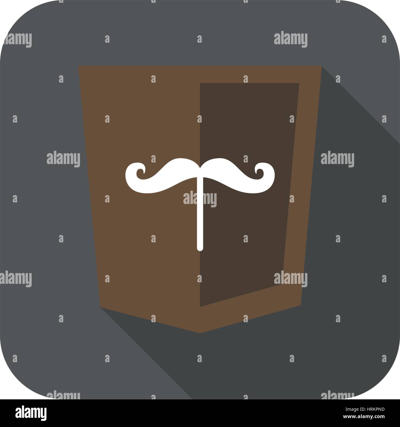 web development shield sign isolated mustache icon on grey badge with long shadow Stock Vector