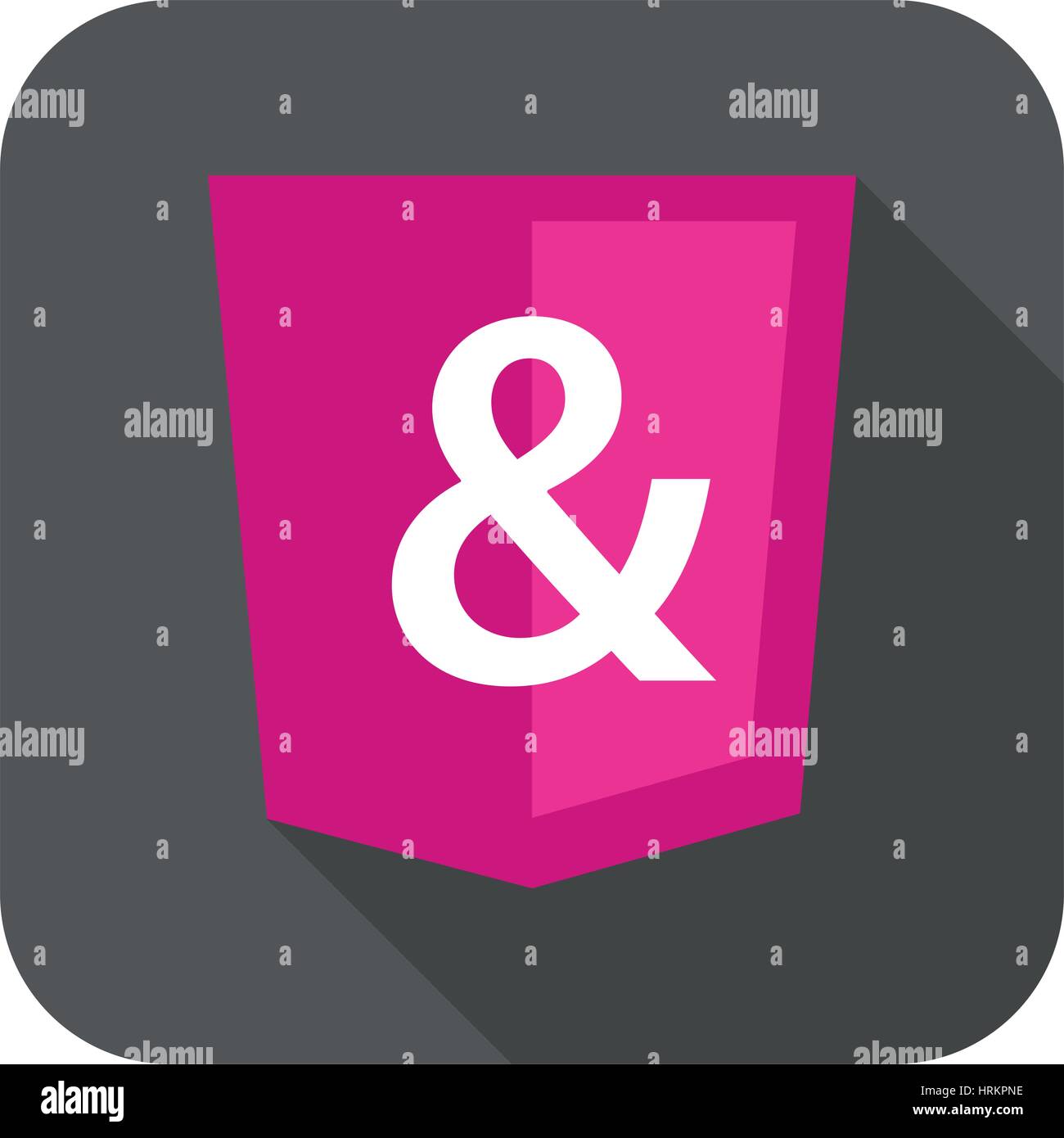 web development shield sign isolated ampersand icon on grey badge with long shadow Stock Vector