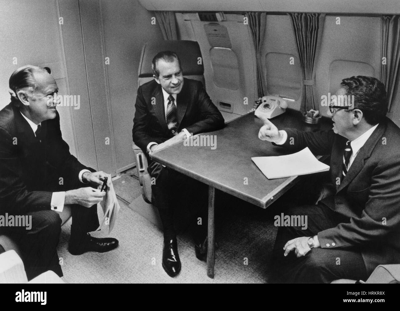 In Flight Discussion, President Nixon & Advisors Stock Photo