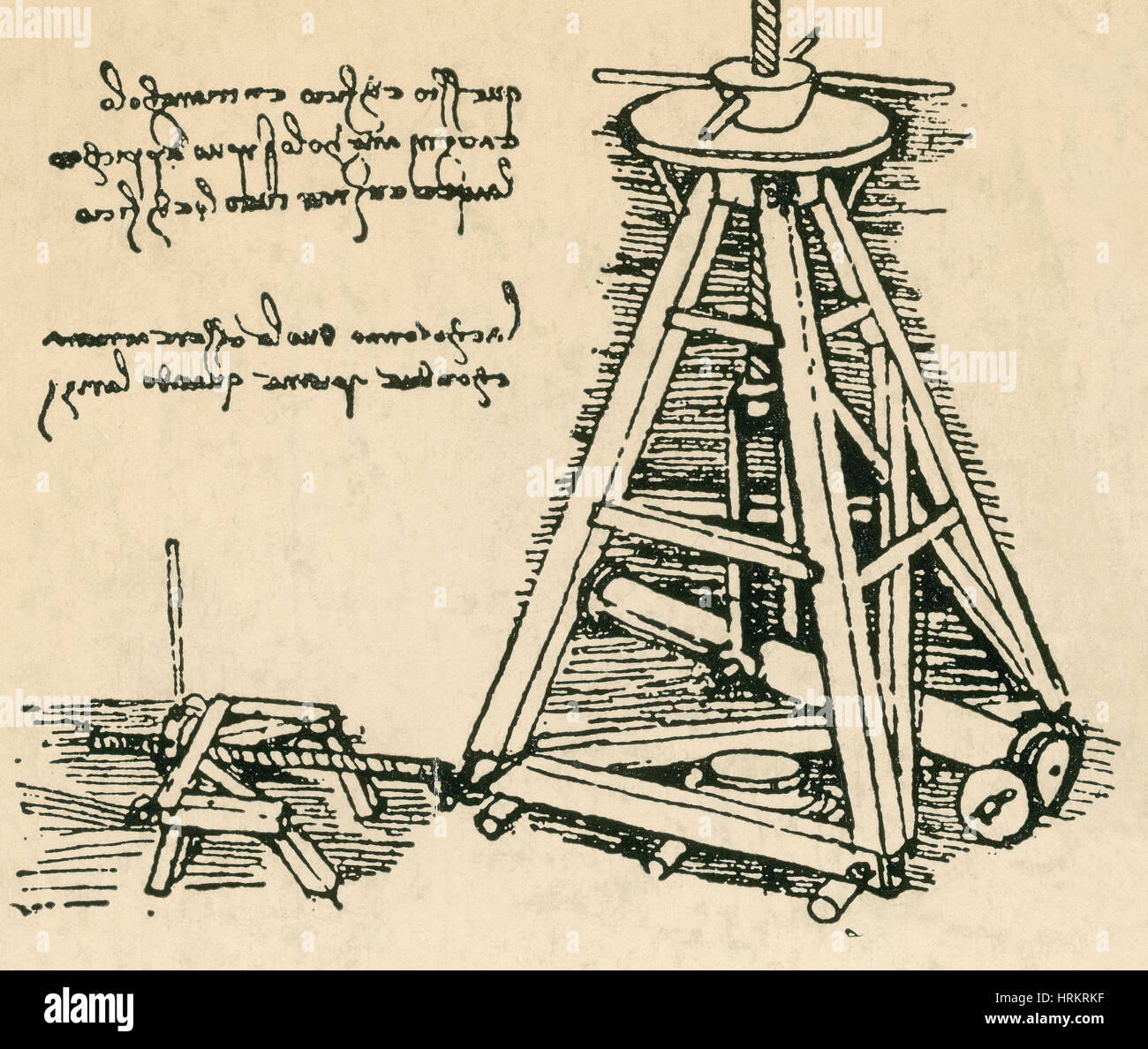 Da Vinci Invention, Lifting Machine Stock Photo