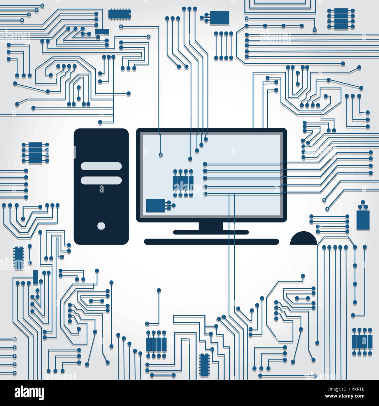 Electronics circuit background connecting to the PC screen Stock Vector