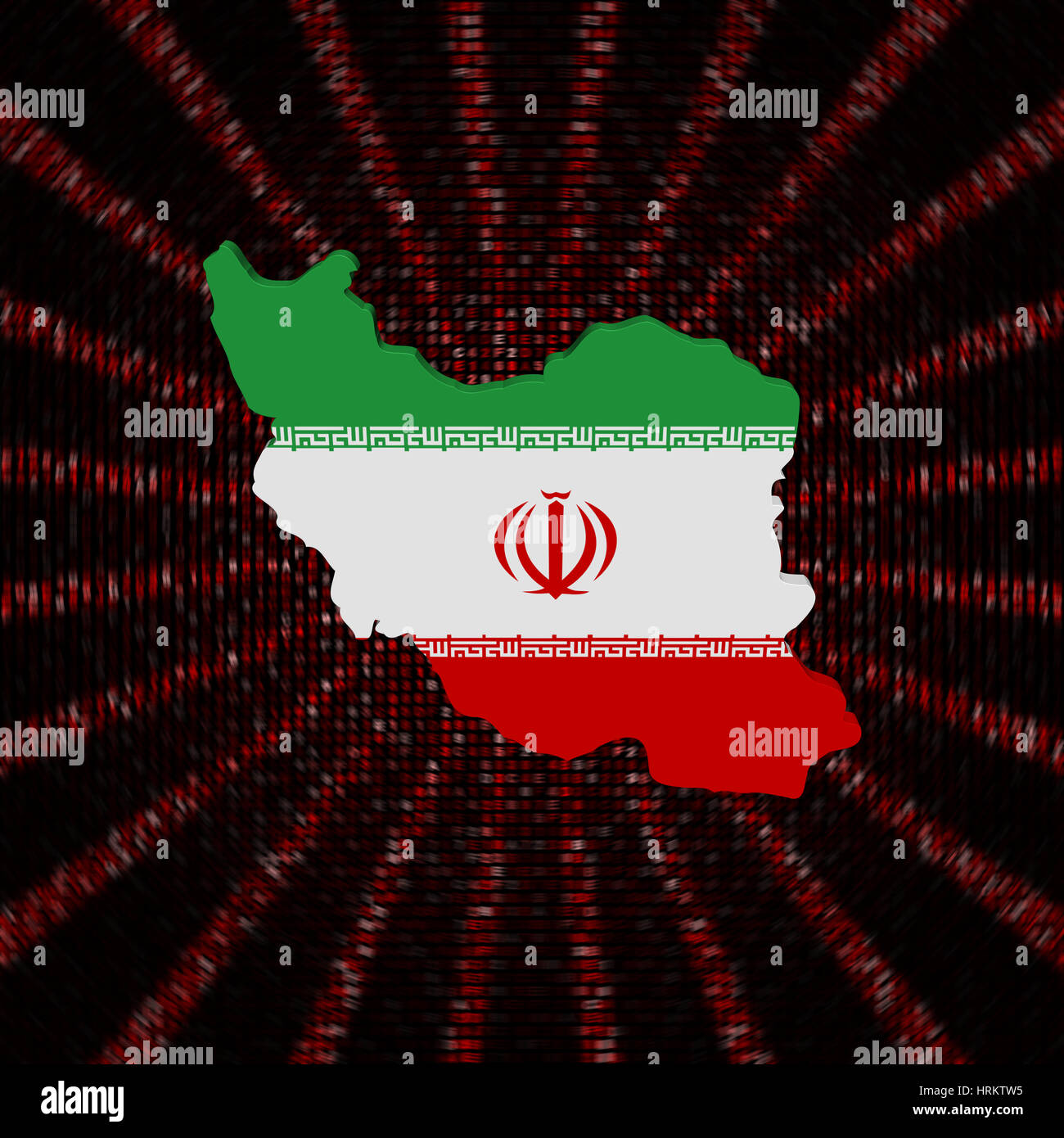 Iran map flag on red hex code burst illustration Stock Photo