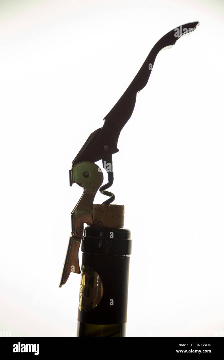 Opening a bottle of wine with cork Stock Photo Alamy