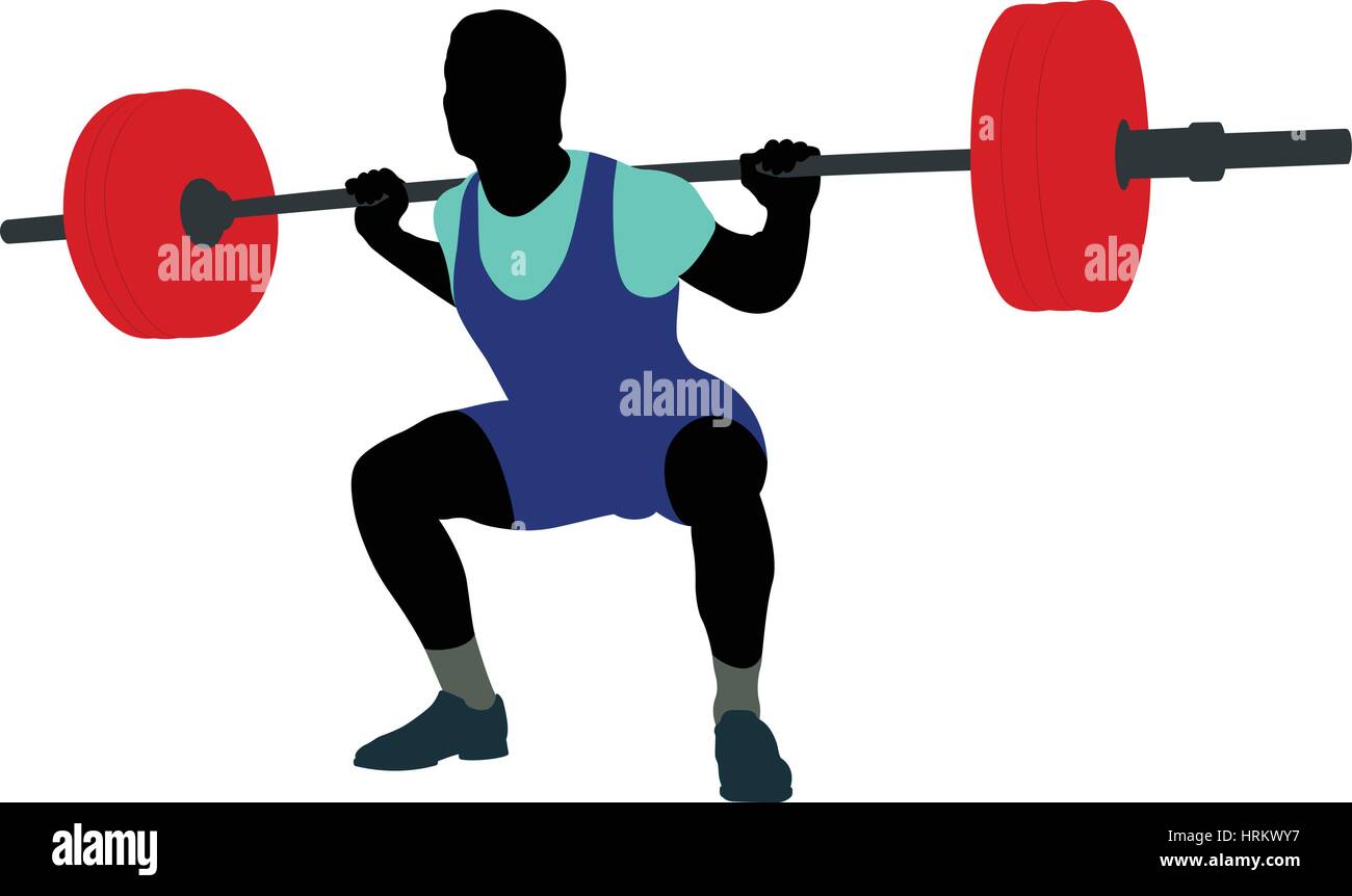 male athlete powerlifter squat in powerlifting colored silhouette Stock