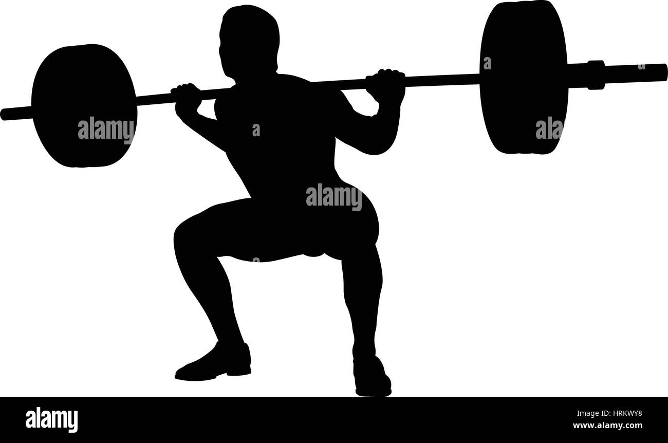 young athlete powerlifter squat in powerlifting black silhouette Stock