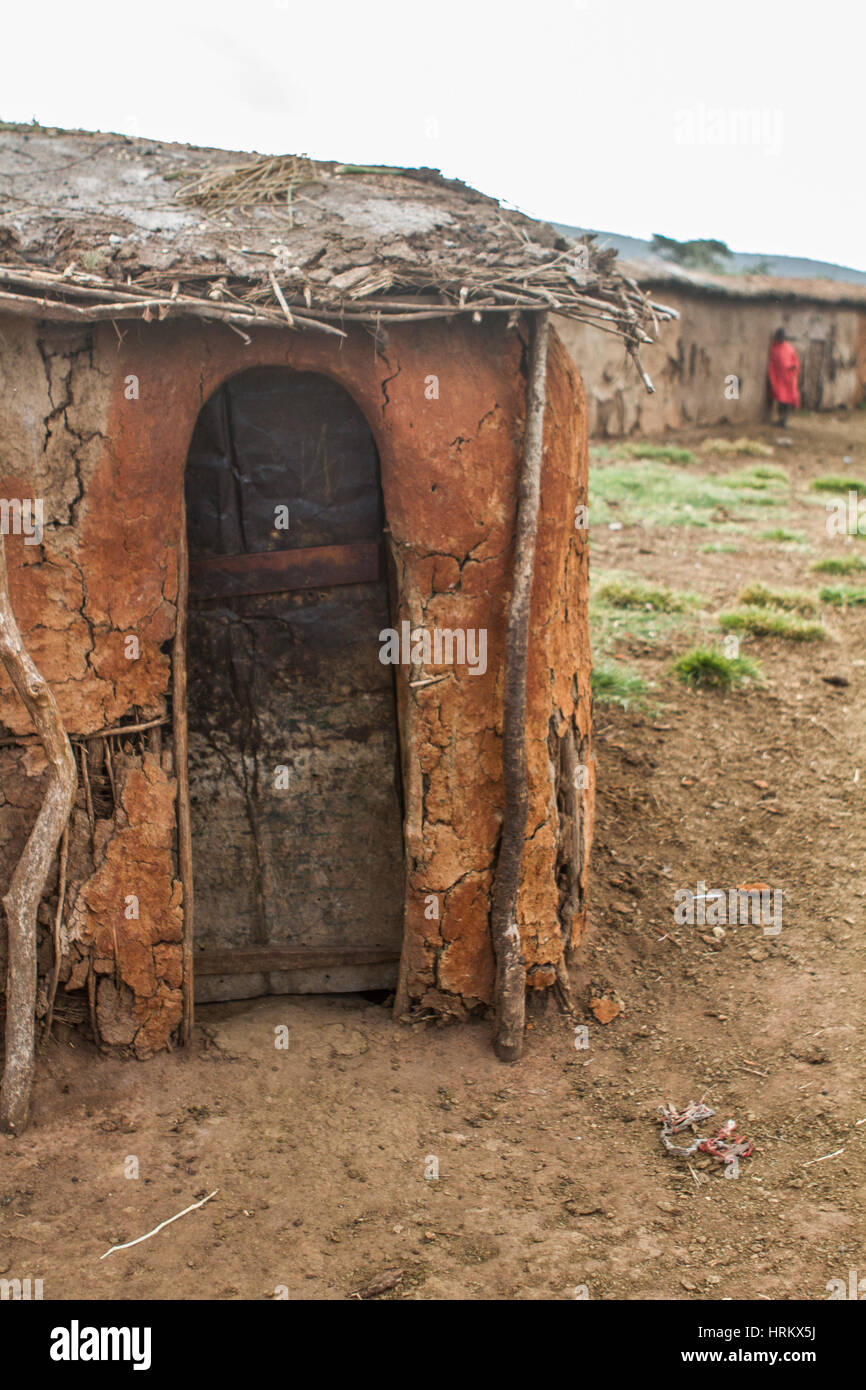 Mud house of a Masai Village in Kenya Stock Photo