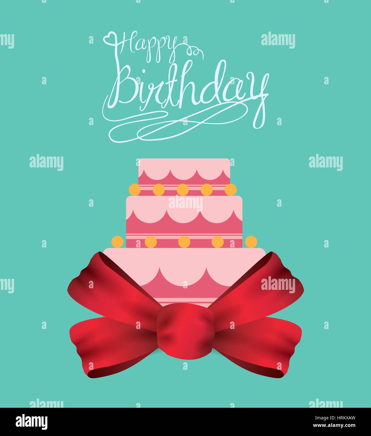 happy birthday cake card with ribbon bow Stock Vector Image & Art - Alamy
