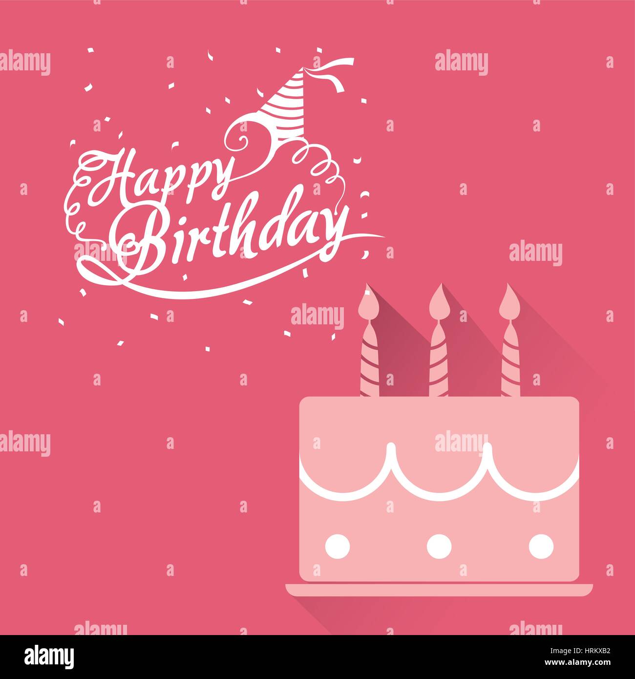 happy birthday card pink cake lettering confetti Stock Vector Image ...