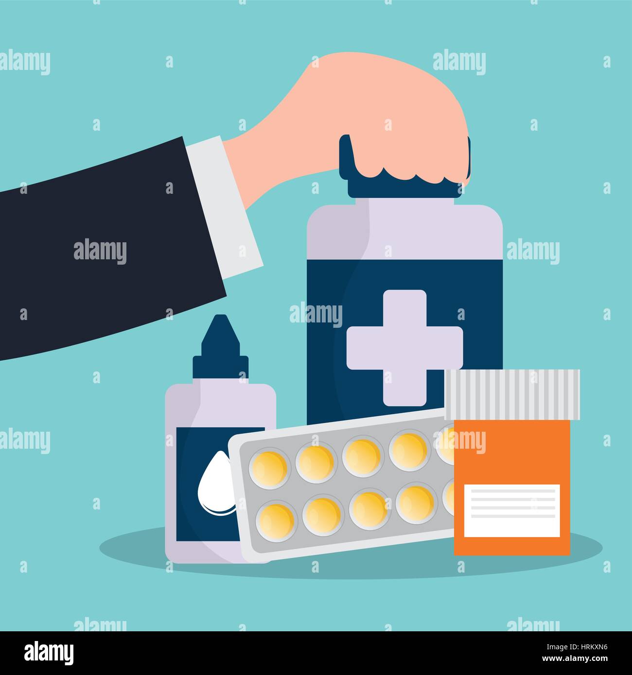 hand holding bottle medicine pharmacy service Stock Vector Image & Art