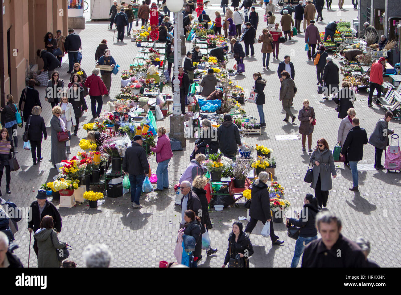 ZAGREB, CROATIA - FEBRUARY 28, 2017: Splavnica, famous flower market ...