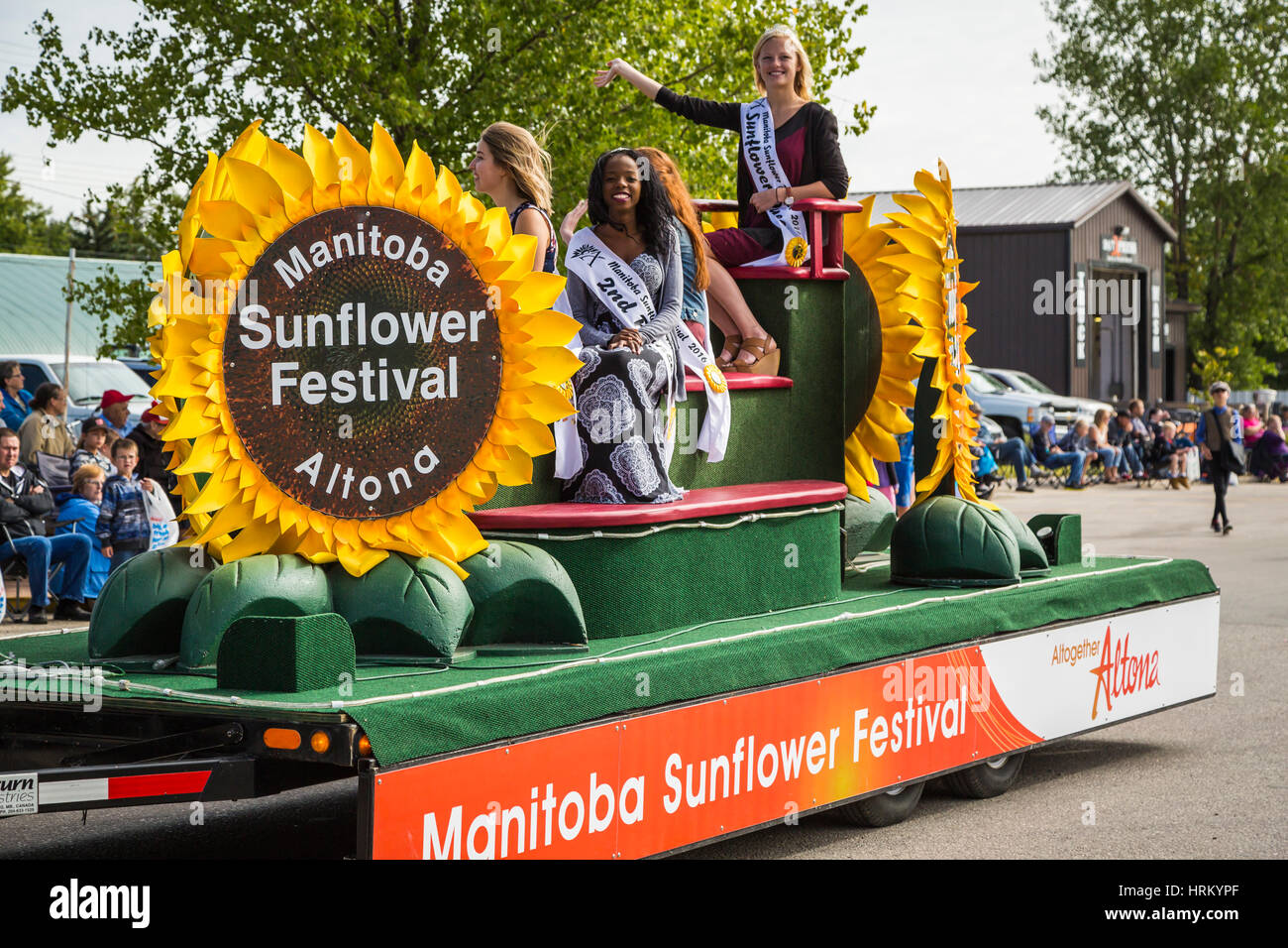 The Manitoba Sunflower Festival parade float at Plum Fest, Plum Coulee