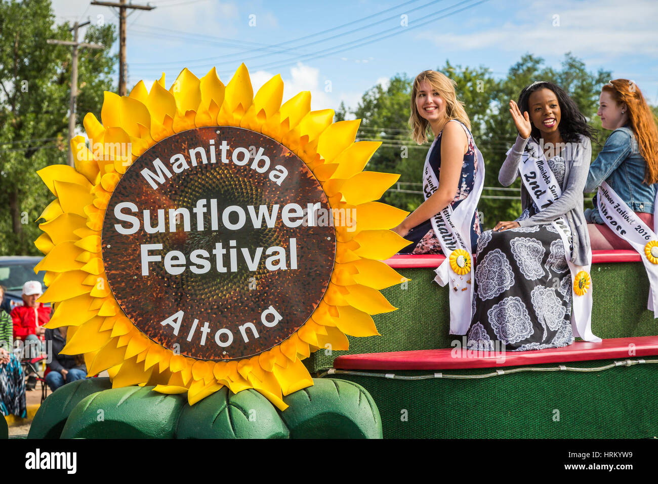 The Manitoba Sunflower Festival parade float at Plum Fest, Plum Coulee