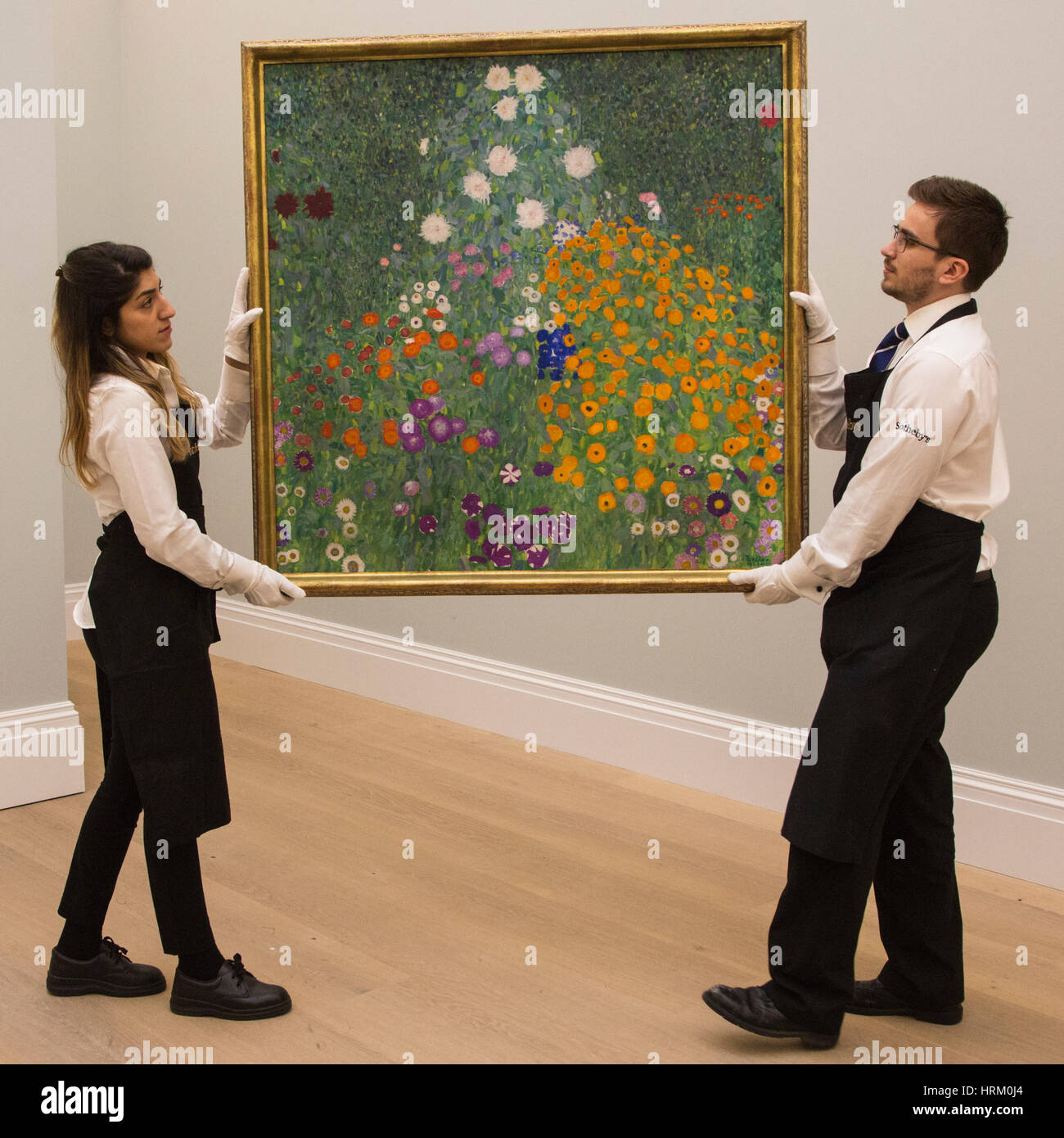 London, UK. 22 February 2017. Bauerngarten (Blumengarten) by Gustav Klimt, 1907, est. GBP 35m. Sotheby's present highlights from the Impressionist and Modern Art Sale on 1 March 2017. Stock Photo