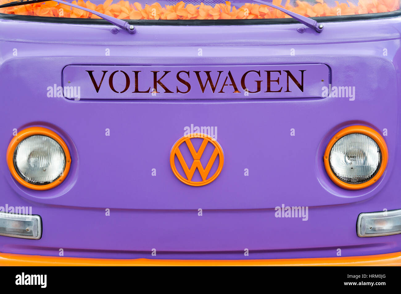 1970s VW Volkswagen camper van front end at a VW show. England Stock Photo