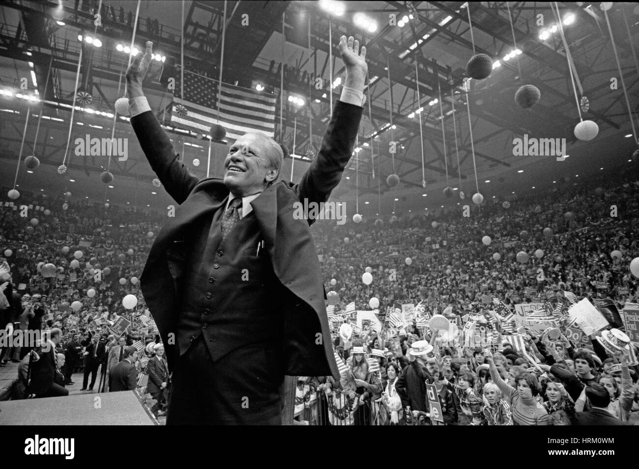 GERALD FORD (1913-2006) campaigning for the Presidency at the Nassau County Veterans Coliseum in Hempstead, New York, 31 October 1976. Photo: David Kennedy Stock Photo