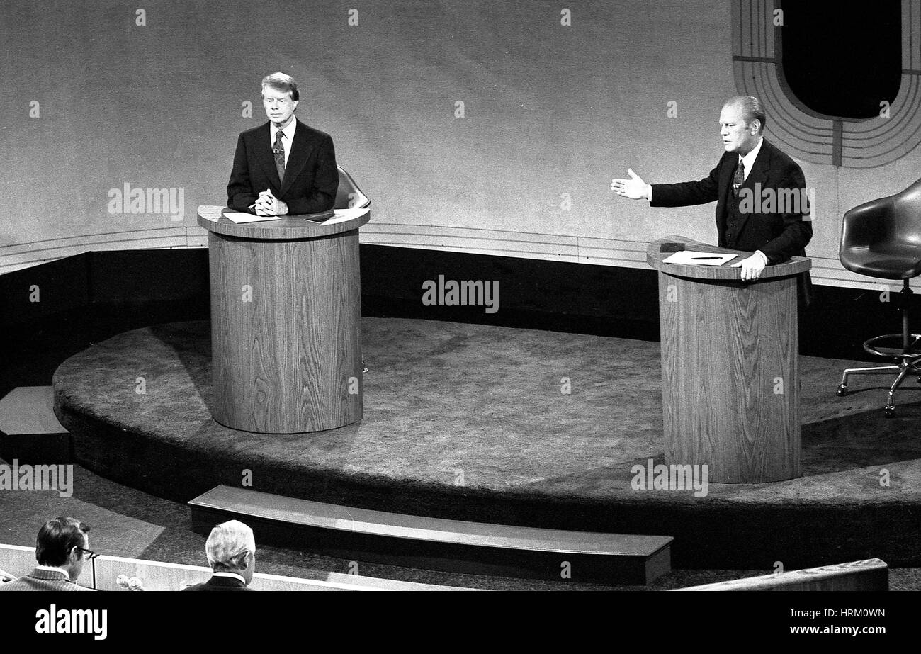 GERALD FORD at right in a TV debate with Jimmy Carter on 23 September 1976 during the  Presidential campaign Stock Photo