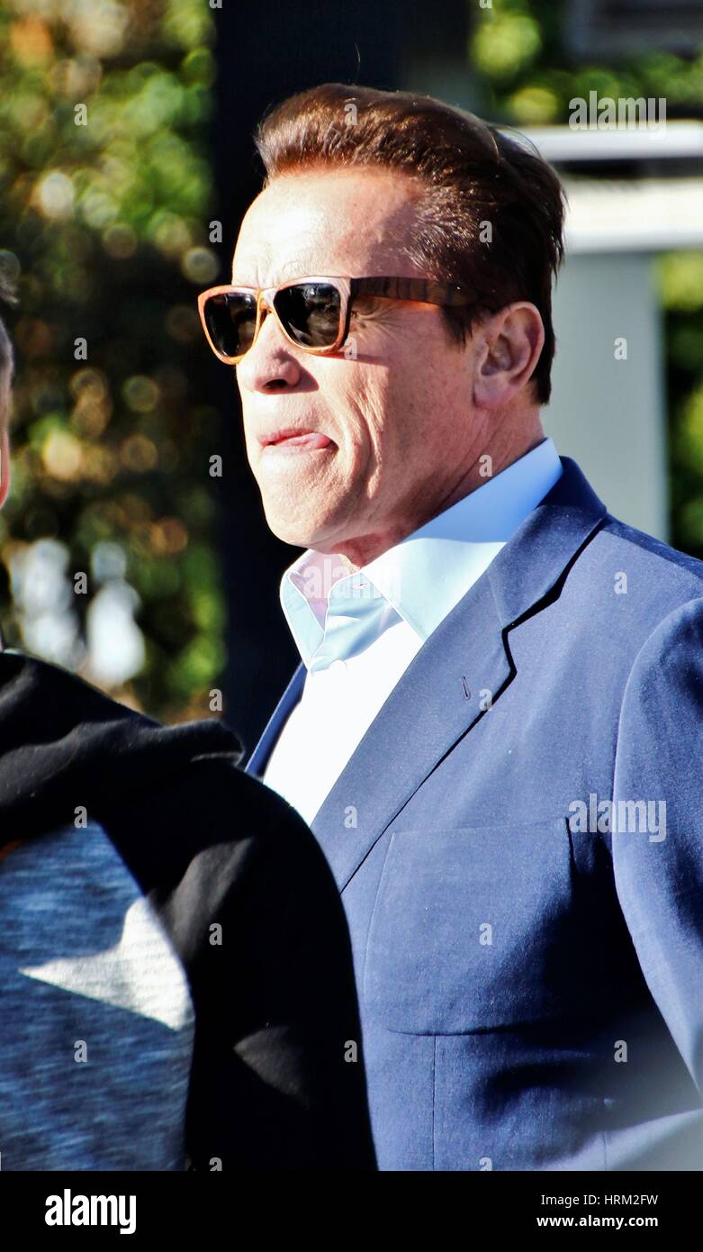 Arnold Schwarzenegger at Universal Studios for an appearance on the entertainment show Extra  Featuring: Arnold Schwarzenegger Where: Universal City, California, United States When: 30 Jan 2017 Stock Photo