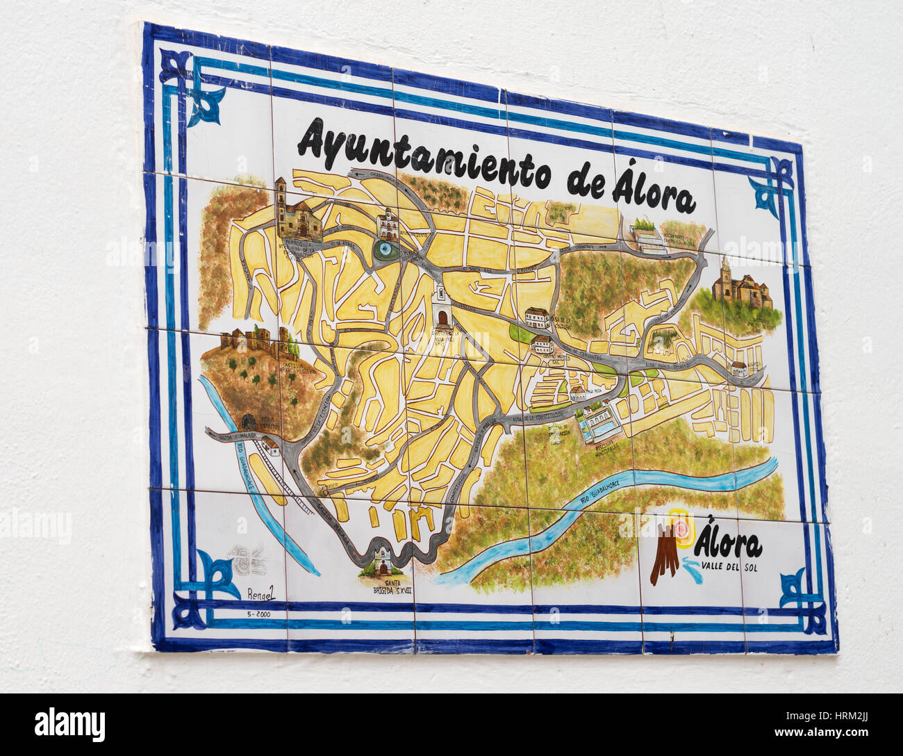 The Ayuntamiento de alora or ceramic tiled street map of Alora, Spain, Europe Stock Photo