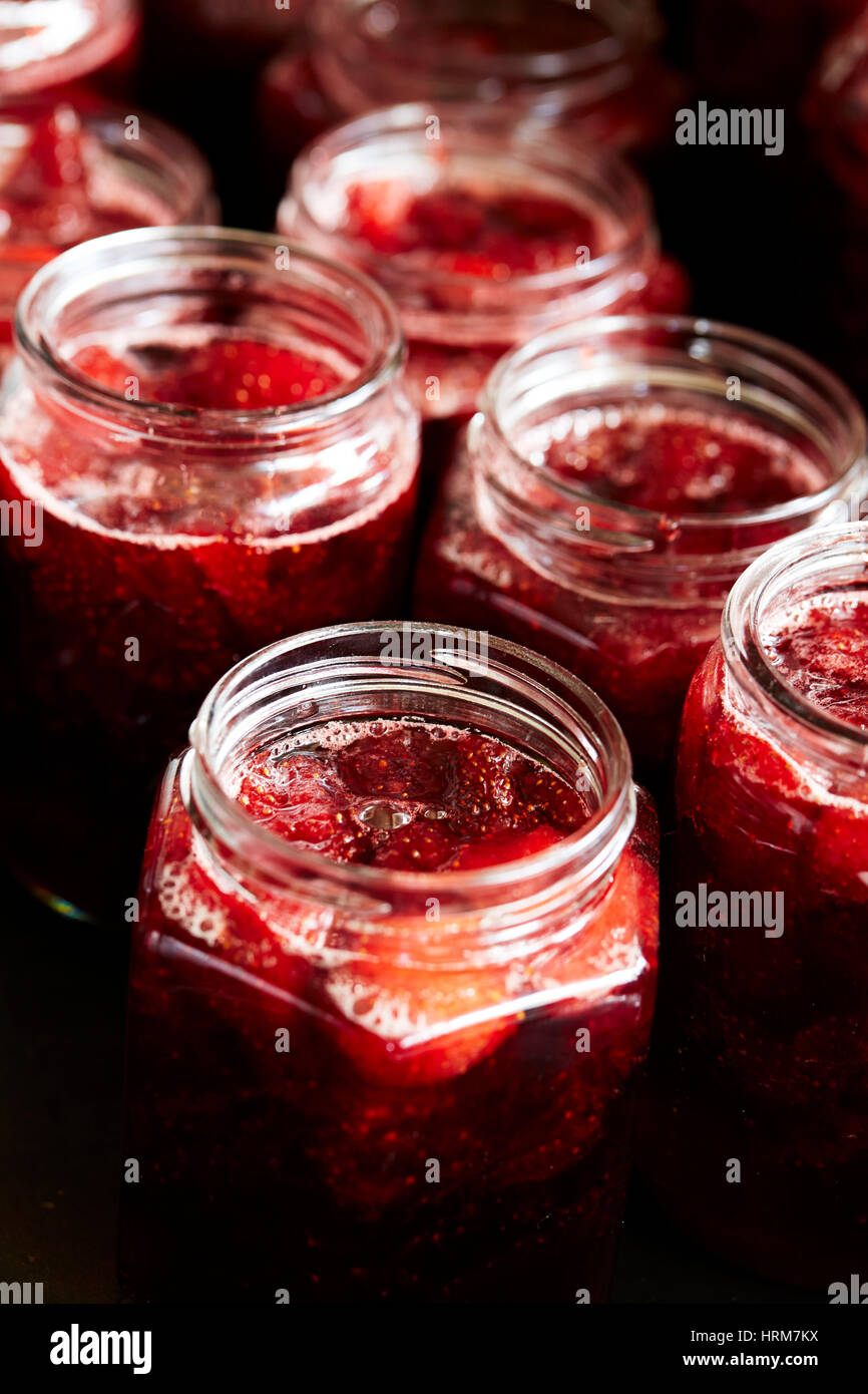 Jars of homemade strawberry jam Stock Photo Alamy