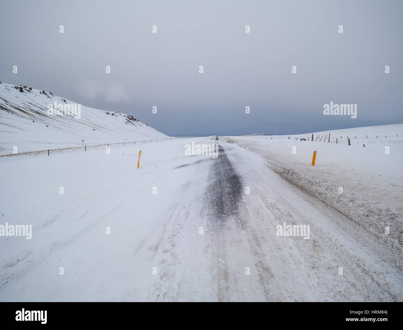 Road in a snow blizzard , Iceland Stock Photo - Alamy