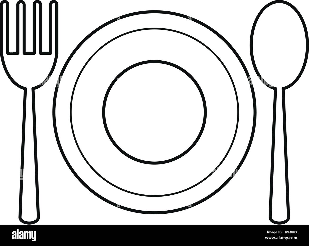 plate spoon fork utensils thin line Stock Vector Image & Art Alamy