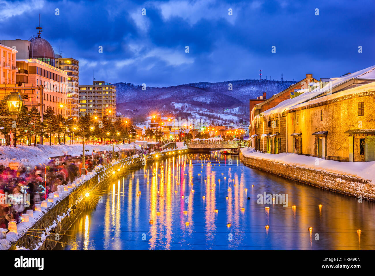 Otaru, Japan historic canals during the winter illumination. Stock Photo