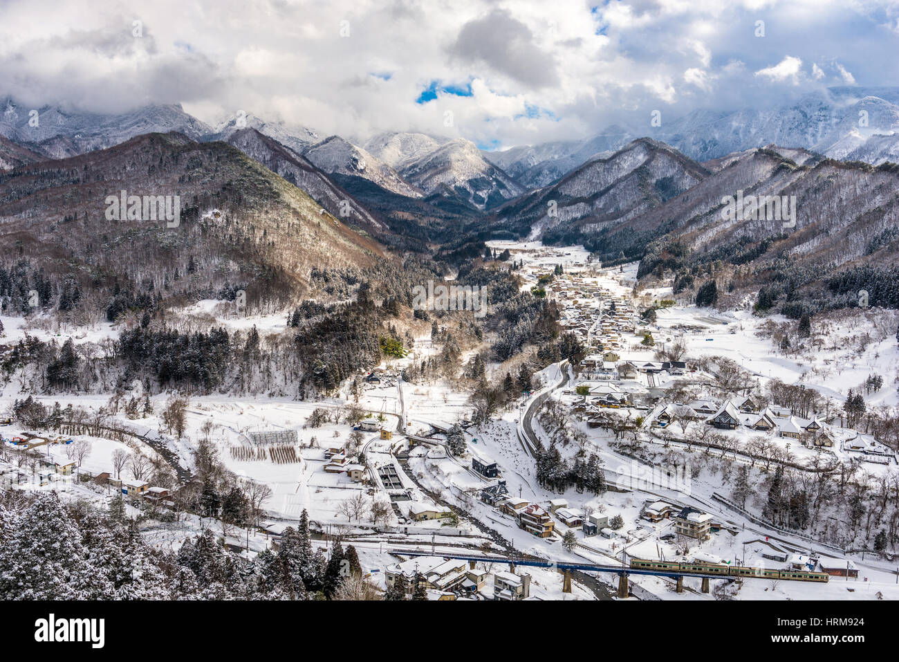 Yamadera, Japan winter town view. Stock Photo