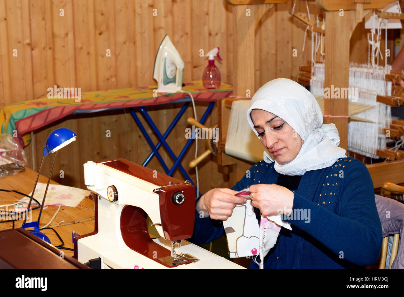 Mellansel,Sweden - Februari 02,2017:Refugee women working with handwork as a part of integration to the Swedish society. Stock Photo