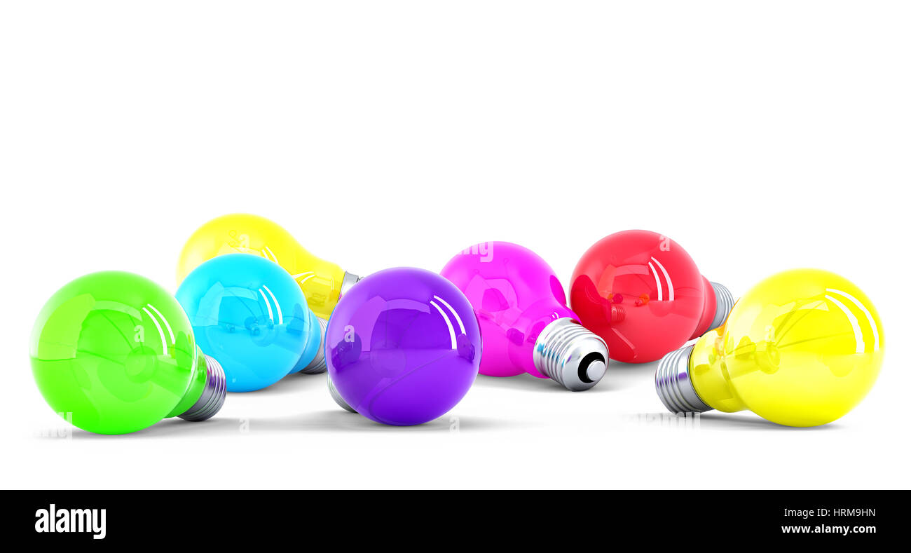 Colorful Light bulbs. Isolated. Contains clipping path Stock Photo