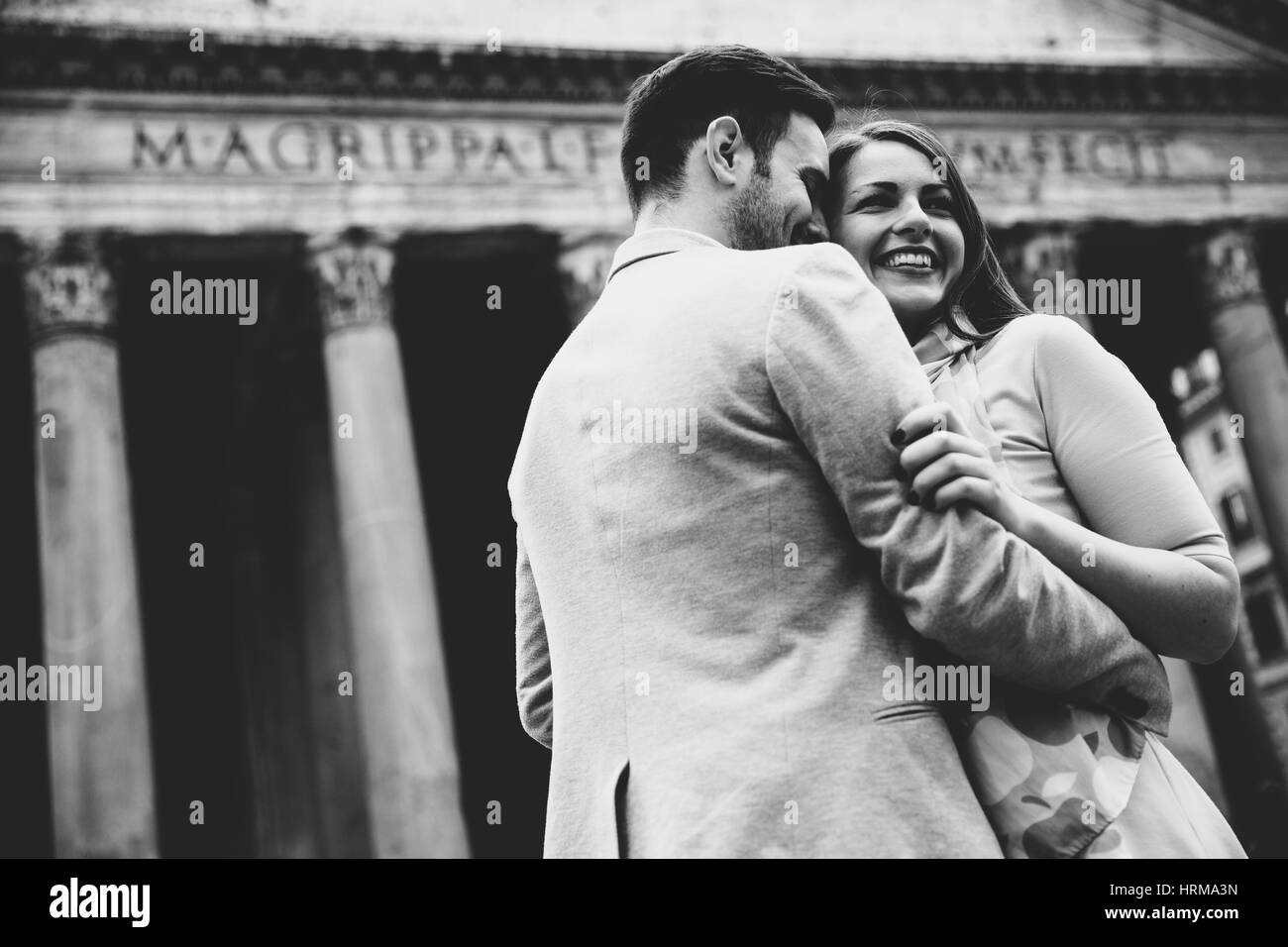 Loving couple in front of the Pantheon in Rome Stock Photo
