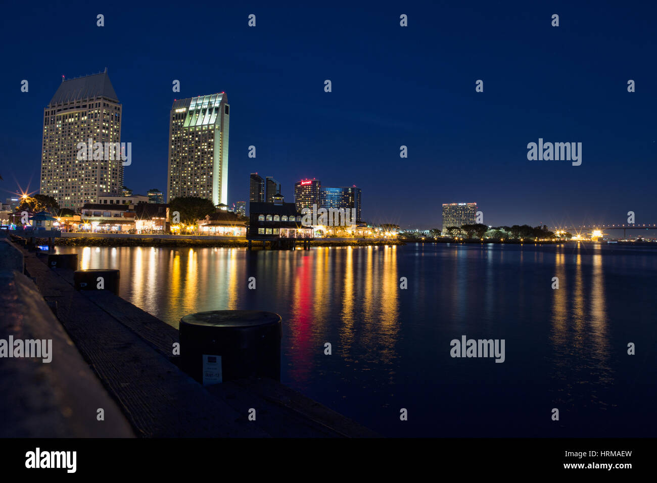 Seaport Village and downtown San Diego, California at night Stock Photo